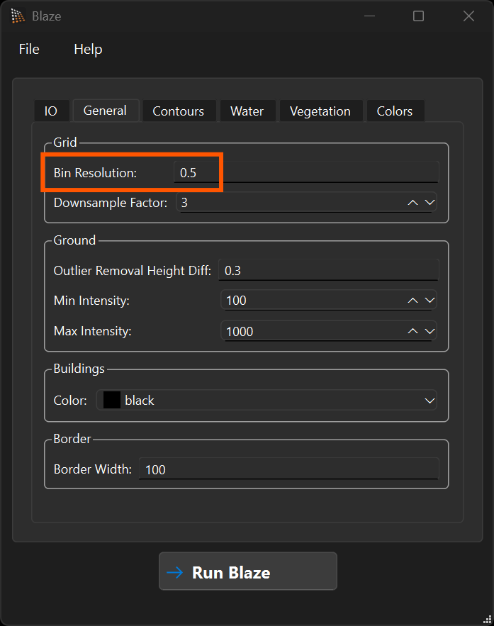 Blaze bin resolution